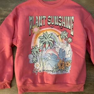 SHEIN Pink Ribbed Collar Sweatshirt